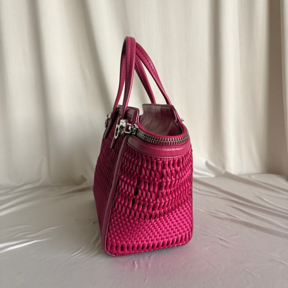 Salvatore Ferragamo Verve Pink Woven Satin Tote - Picture 10 of 16